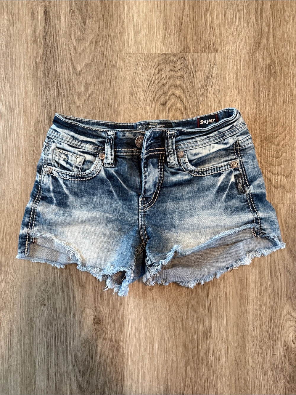 Silver Jeans Light Blue Distressed Frayed Denim Shorts